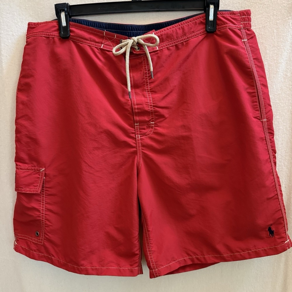 Polo Ralph Lauren Swim Trunks Mens Red Cargo Board Short Built-in Brief XXL